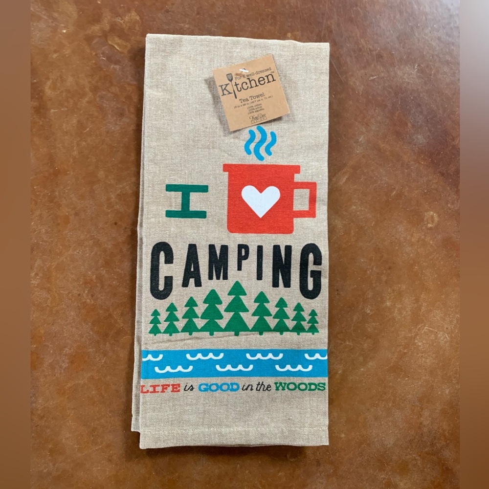 “I love camping” tea towel